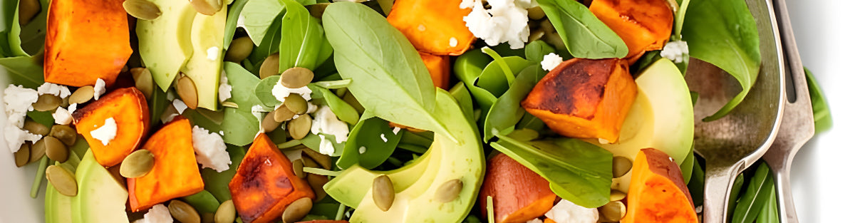 Nourishing Roasted Orange Sweet Potato & Greens Salad